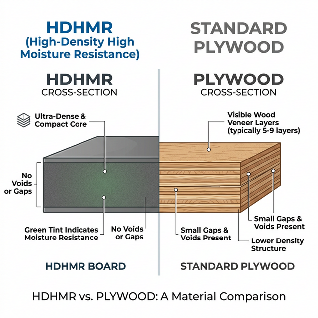 HDHMR vs Plywood cross-section comparison
